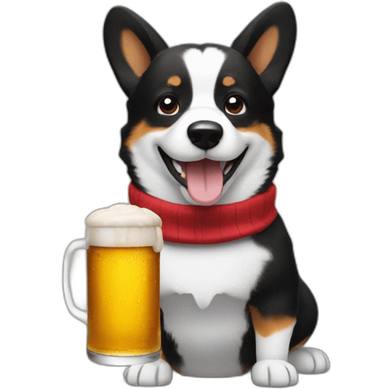 Black corgi lifting a big beer emoji