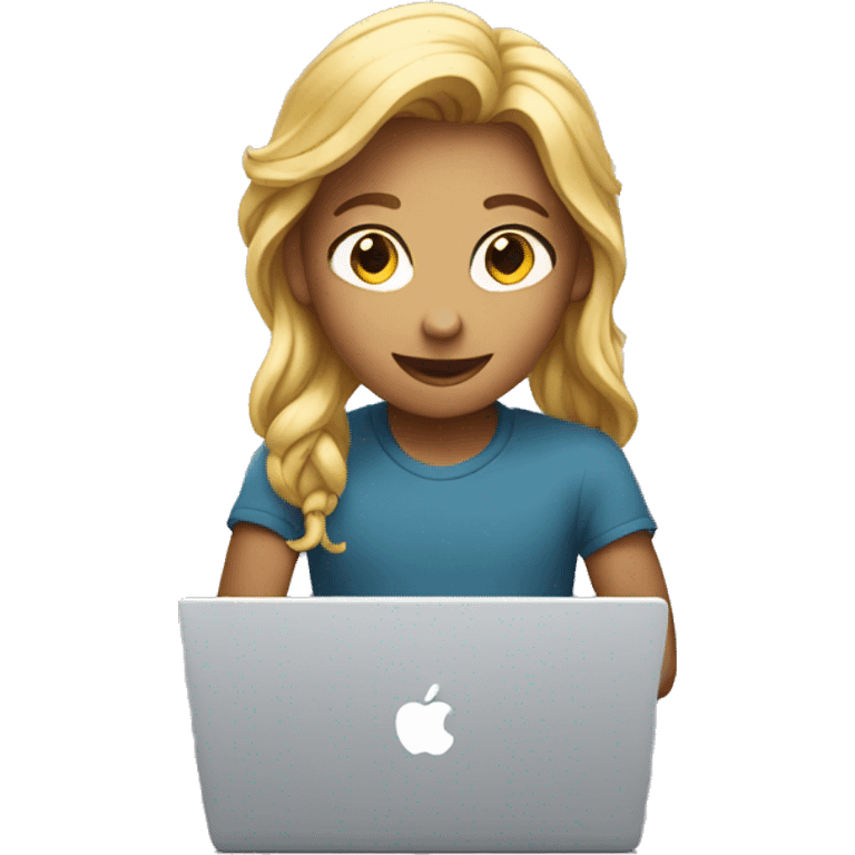 teenager sitting behind glowing macbook emoji