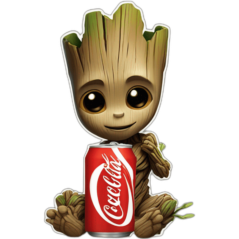 Baby Groot drink Coke emoji