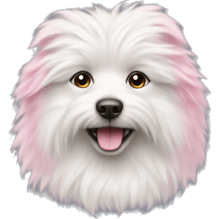 White fluffy dog with pink emoji