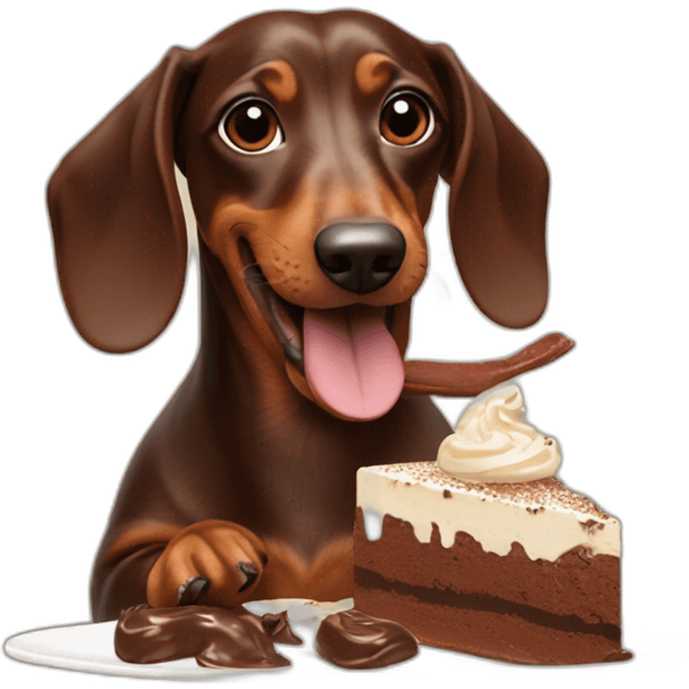 dachshund licking a mountain of chocolate cream emoji