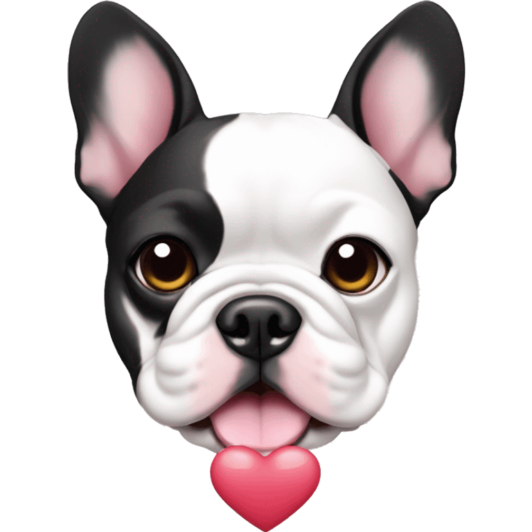 black and white french bulldog face with heart emojis, technology, food, emoji