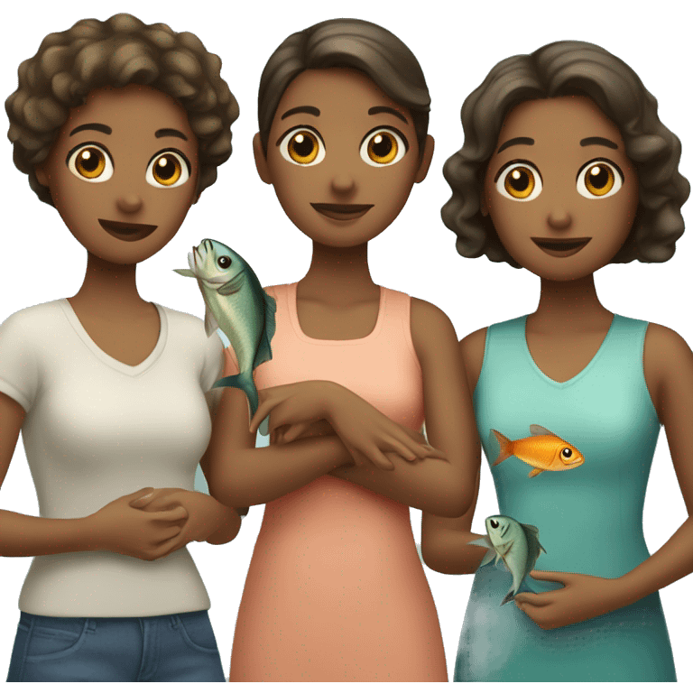 Three girls with fish emoji