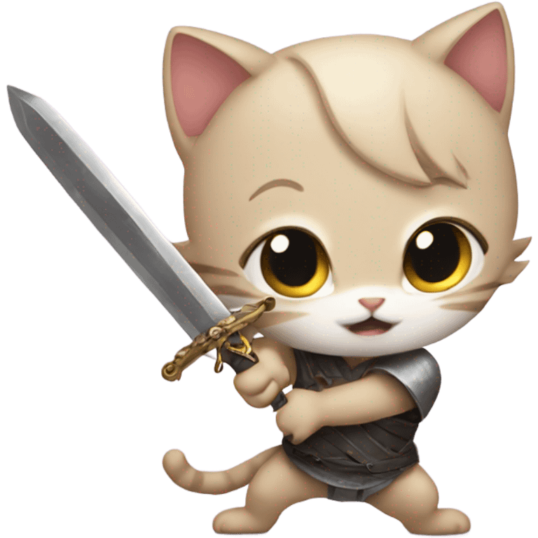 Baby sword fighting a cat emoji