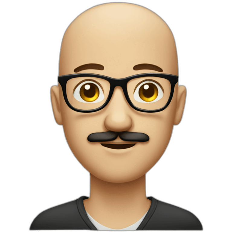 Bald young man with glasses and a mustasche emoji