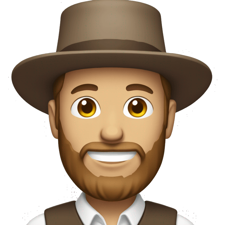 Amish man white with brown straw hat building a building with beard smiling half body emoji