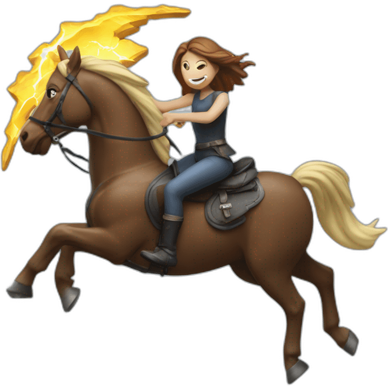 Women on a squeleton horse with a spare in his hand and a lightning crash on it emoji