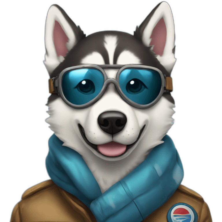 a pilot husky with goggles a bomber jacket and scarf emoji