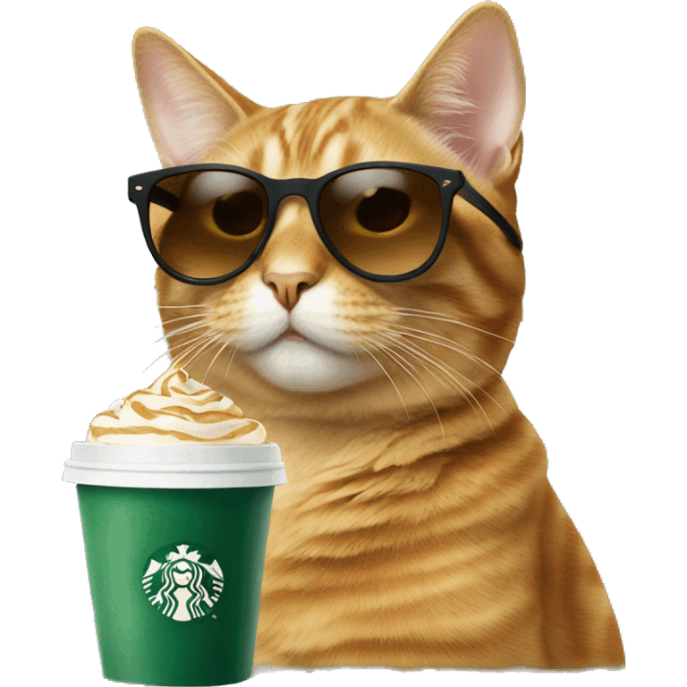 Cat with sunglasses drinking Starbucks  emoji