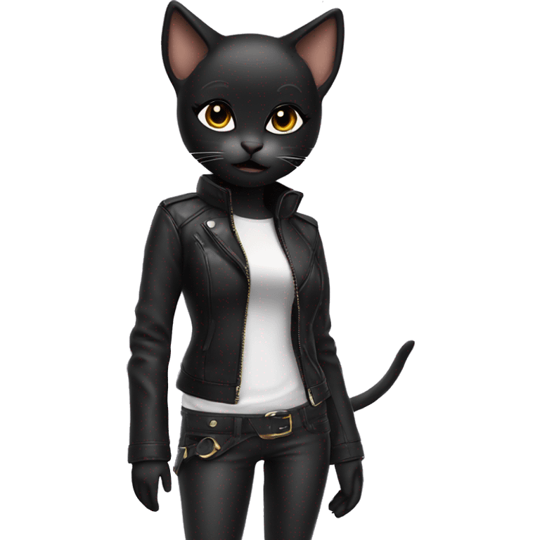 A female alluring techno brat black kitten with leather strap clothing emoji