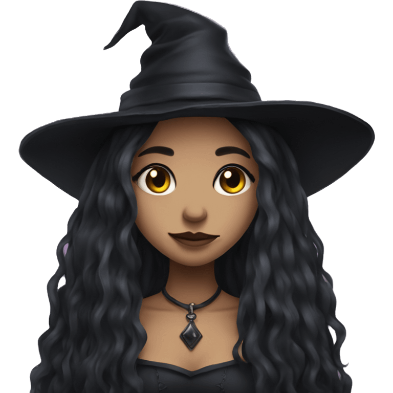 goth witch, long hair, cute, witch hat emoji