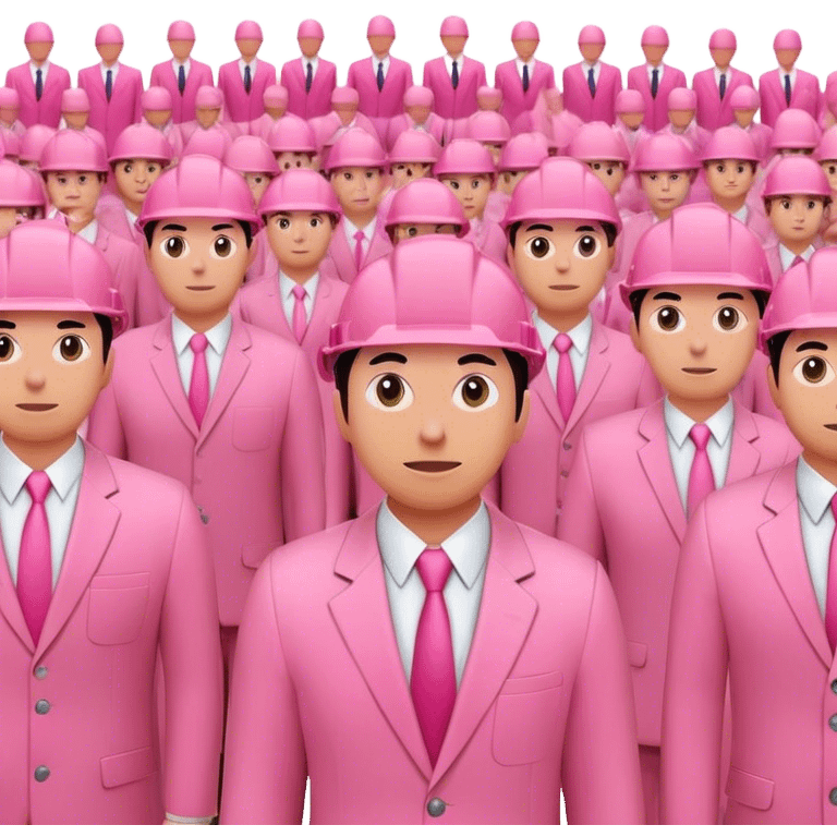 pink earth with pin points in a form of workers in pink suits emoji