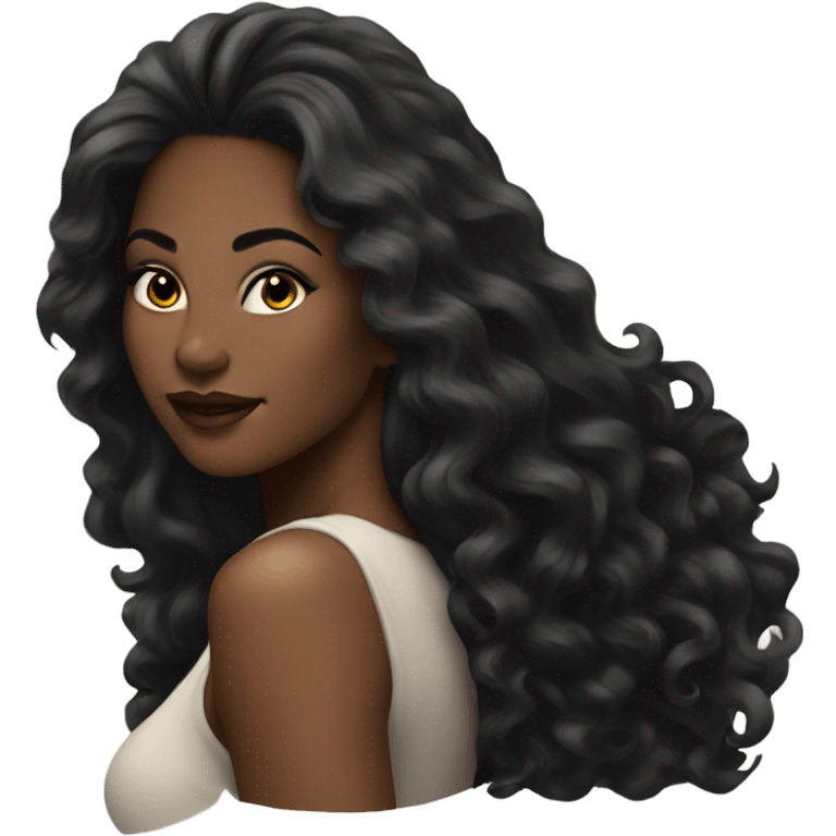 stunning curvy black woman, nice makeup black long hair emoji