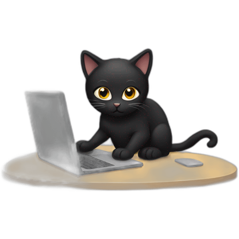 black cat using laptop emoji