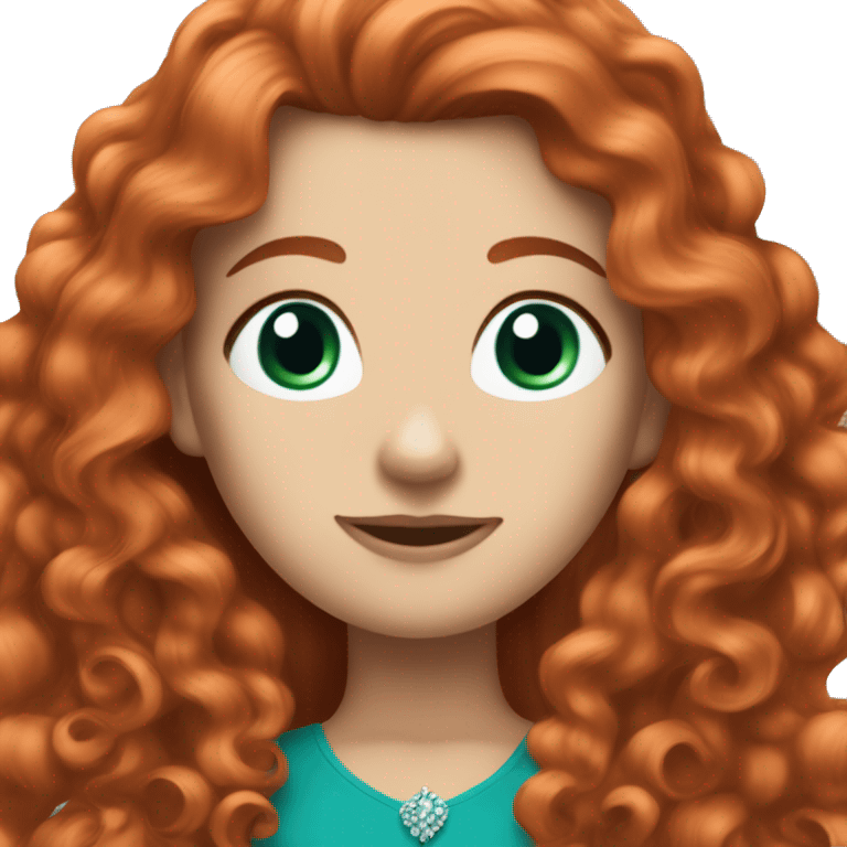 a white girl with long curly red hair and a teal dress and a tiara emoji