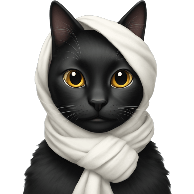 Black cat with a white scarf emoji