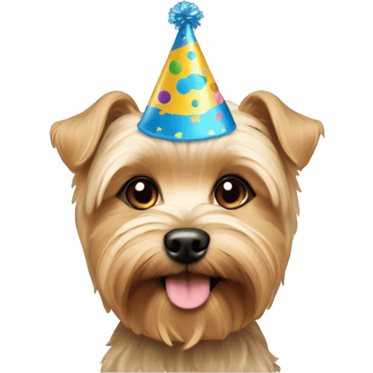 Tan morkie with birthday hat emoji