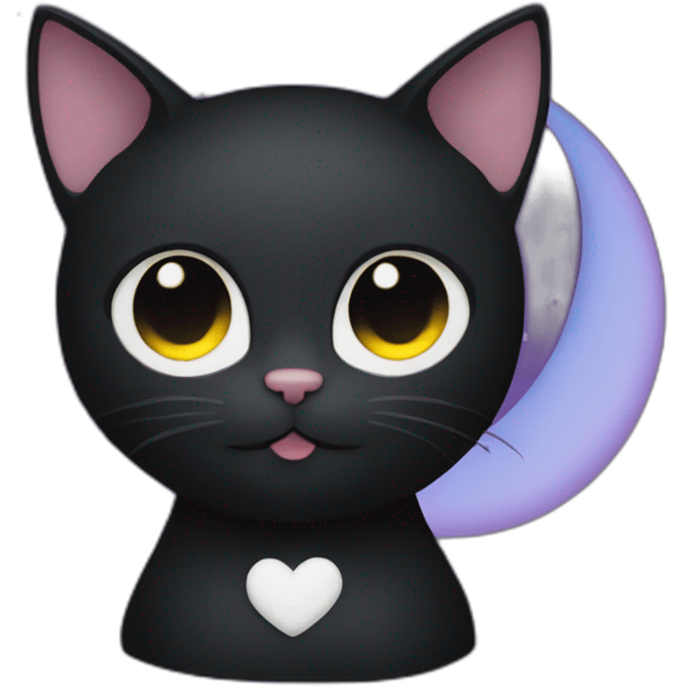 emoji of black cat with crescent moon on his forehead emoji