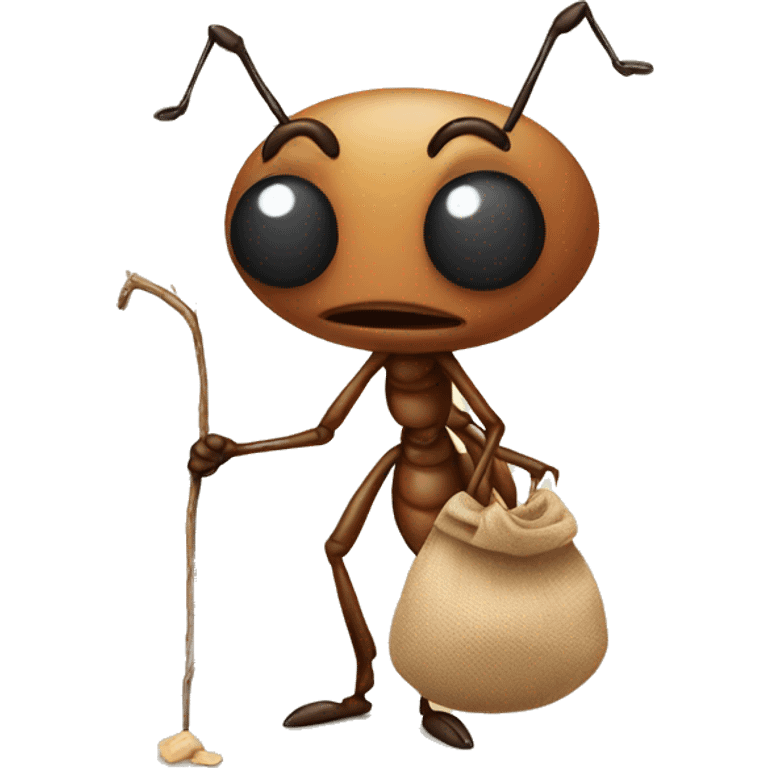 Sad ant carrying sack on stick  emoji