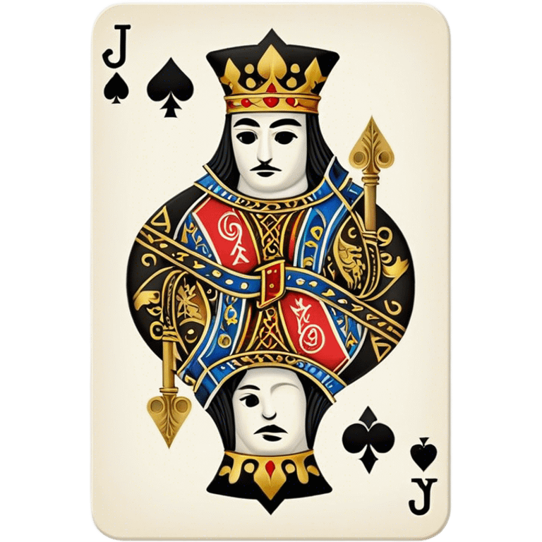 Jack of Spades playing card in color It has image of Jack and  the letter “J” in the top left and bottom right corner emoji