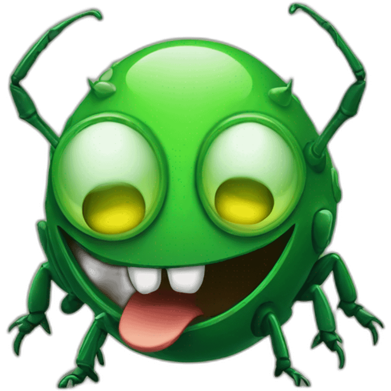 Demolishing mischievous Round green bug face emoji