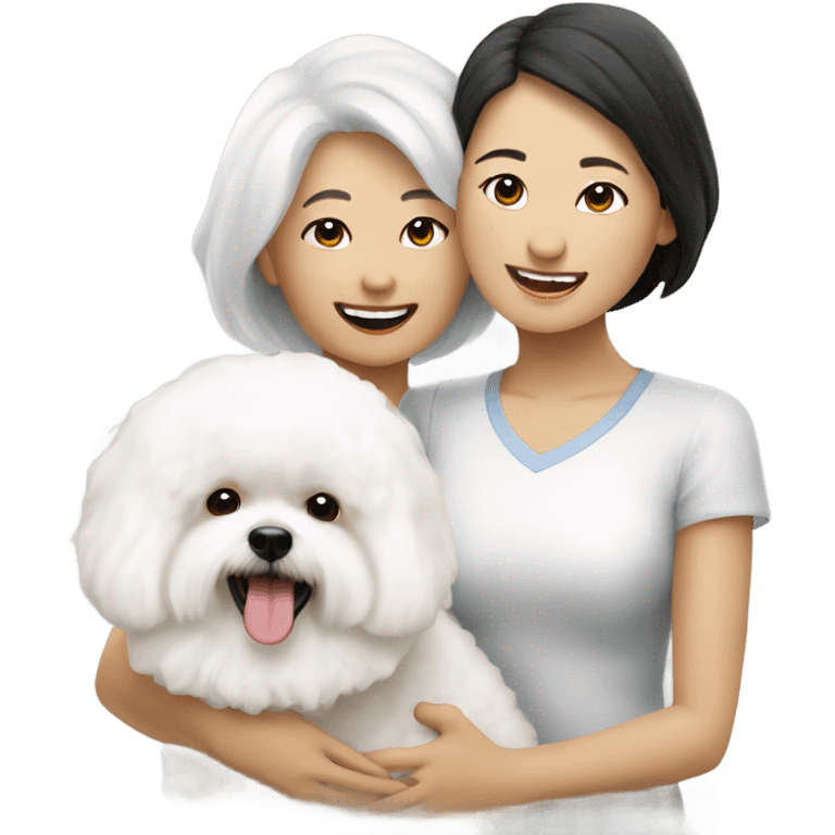 A cute and happy bichon frise with an Asian woman  emoji