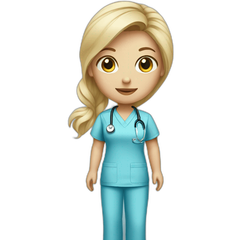 female blond doctor in baby blue scrubs emoji