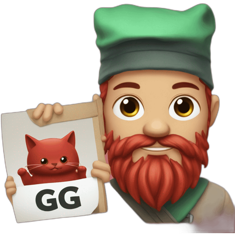 Red Cathulu with a beard holding a sign saying GG emoji