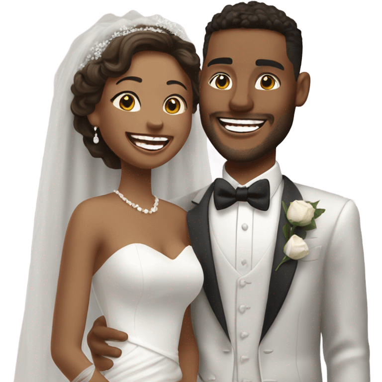 Hyper Realistic beautiful dior bride laughing with a handsome male model groom
 emoji