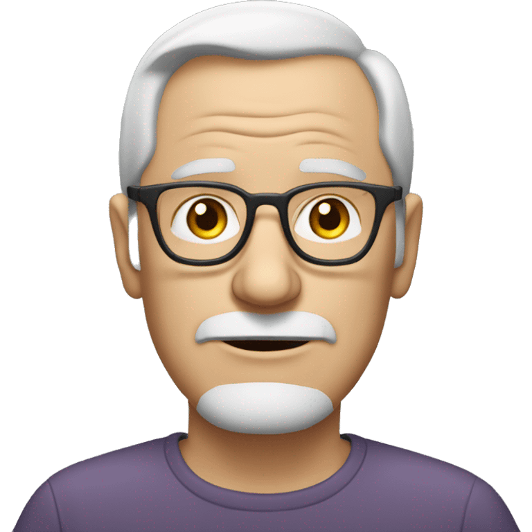 old white man with glasses, no moustache, slightly plum, wearing a plain grey shirt emoji