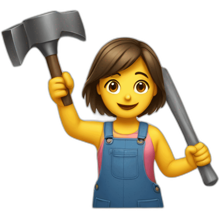 girl waving both pan and hammer emoji