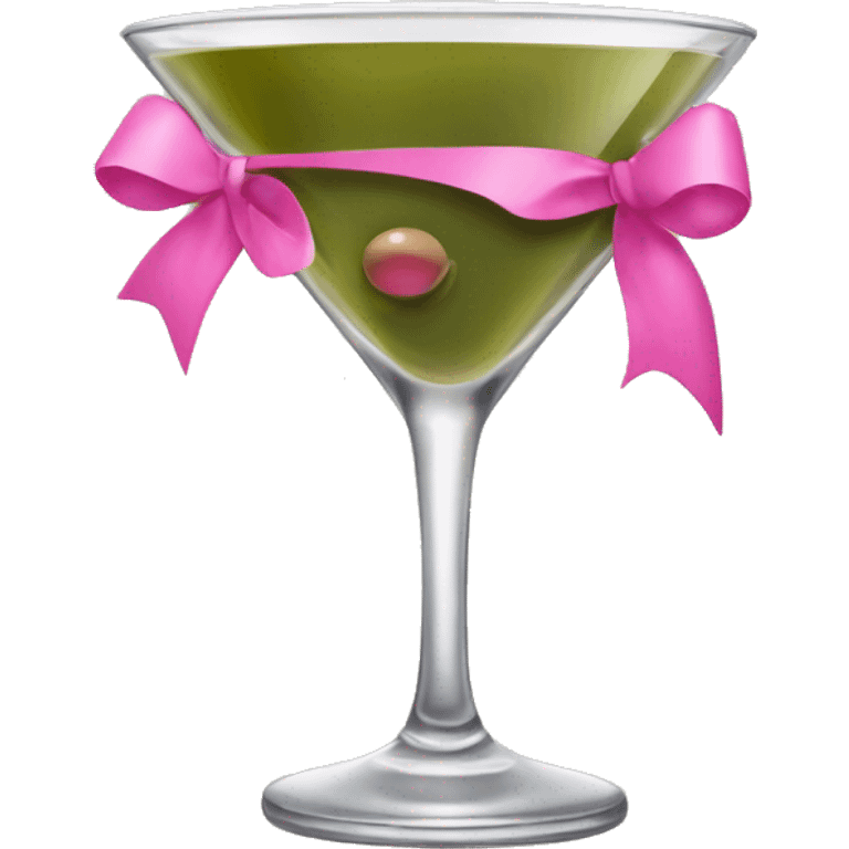 Dirty olive martini  with a pink bow on the stem emoji