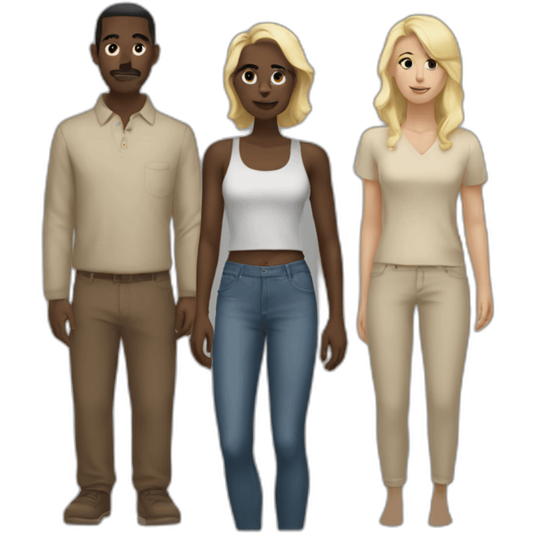 six dark-skinned men stand in a row behind a pale blonde woman emoji