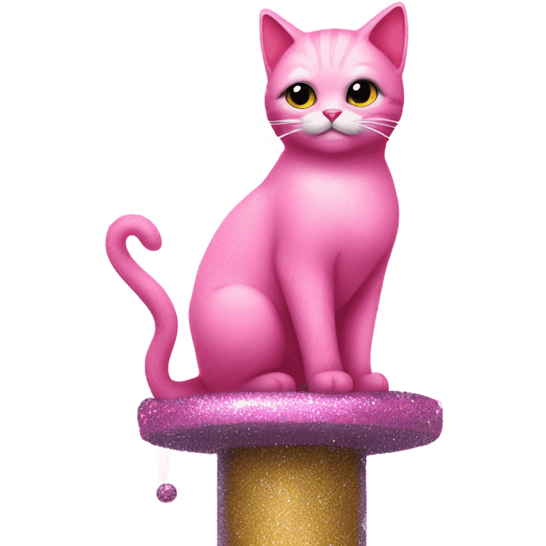 Pink cat on cat-tower with glitter emoji