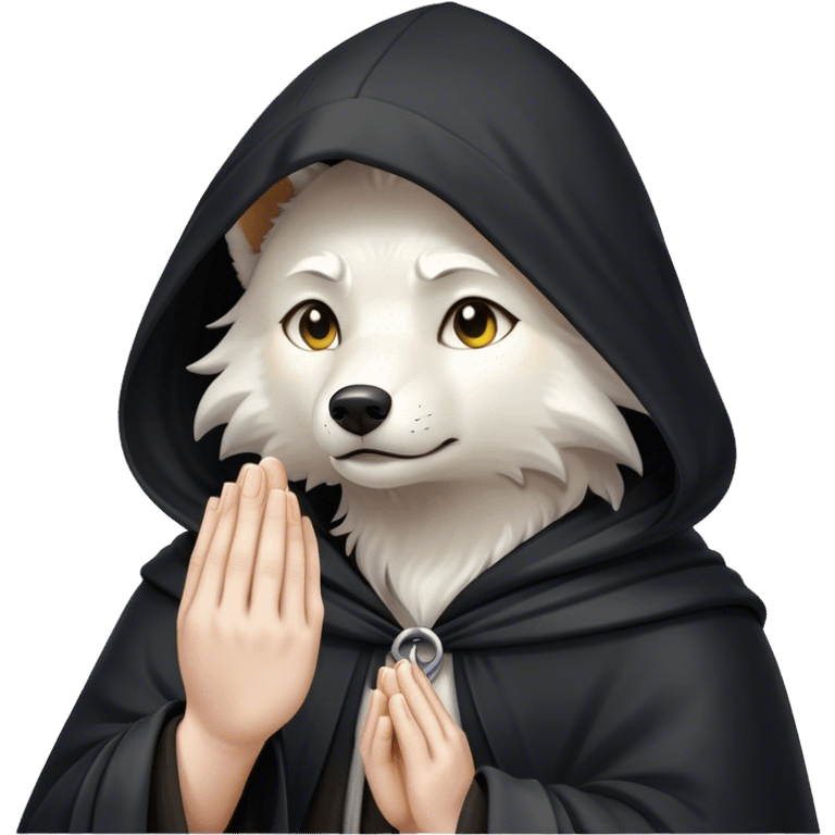 white wolf praying with black hooded cloak emoji