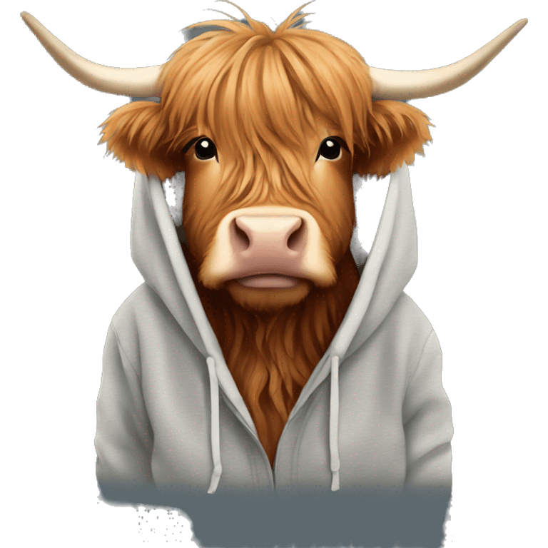 Highland cow wearing a hoodie emoji