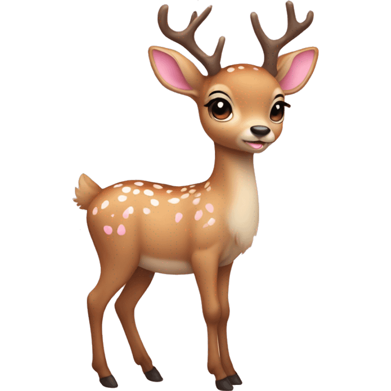 Cute full body deer wearing baby pink bow emoji