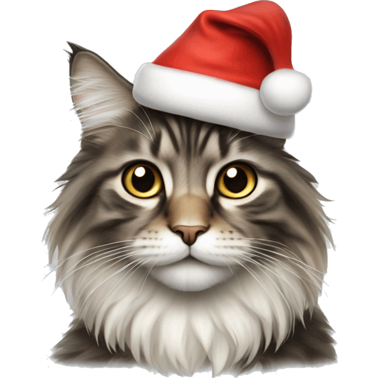 adorable norwegian forest cat wearing a santa hat emoji