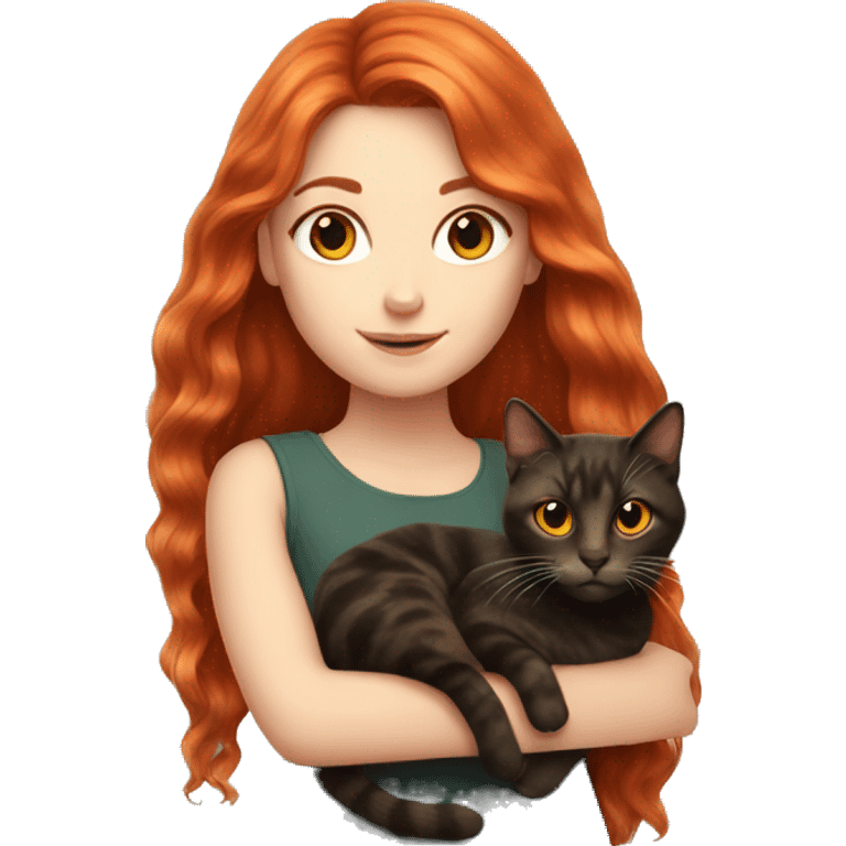 white girl with long red hair holding tortoiseshell cat emoji