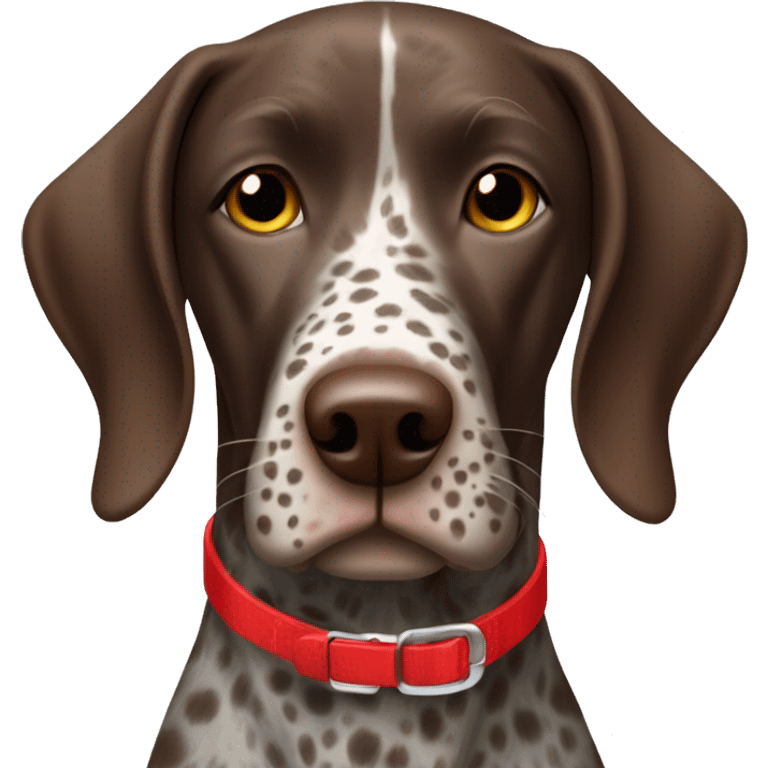 Brown spotted German short haired pointer  with ticking with red collar  emoji