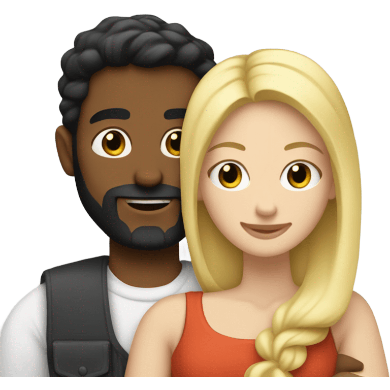 Caucasian man, short black hair, long beard, hugging a white woman, blonde hair  emoji