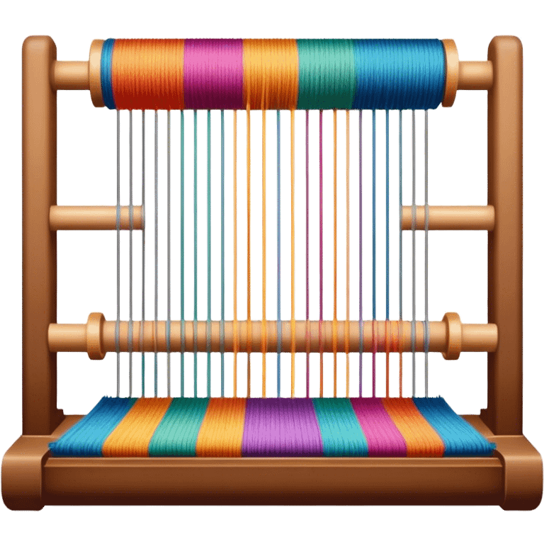 Carpet weaving icon, weaving loom, colorful threads, woven carpet design, intricate patterns, minimalistic style, clean lines, transparent background. emoji