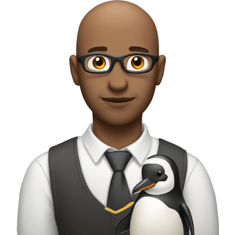 Bald brown man with a penguin emoji