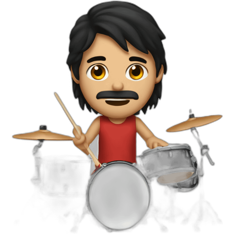 Long dark haired left-handed drummer on a drumkit emoji