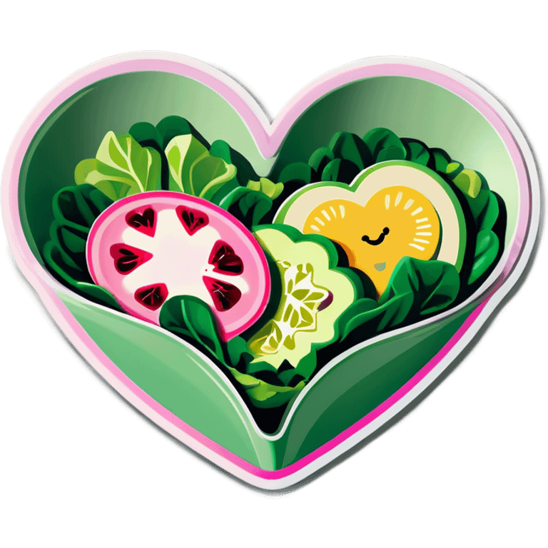 green salad in a pink heart shaped plate   emoji