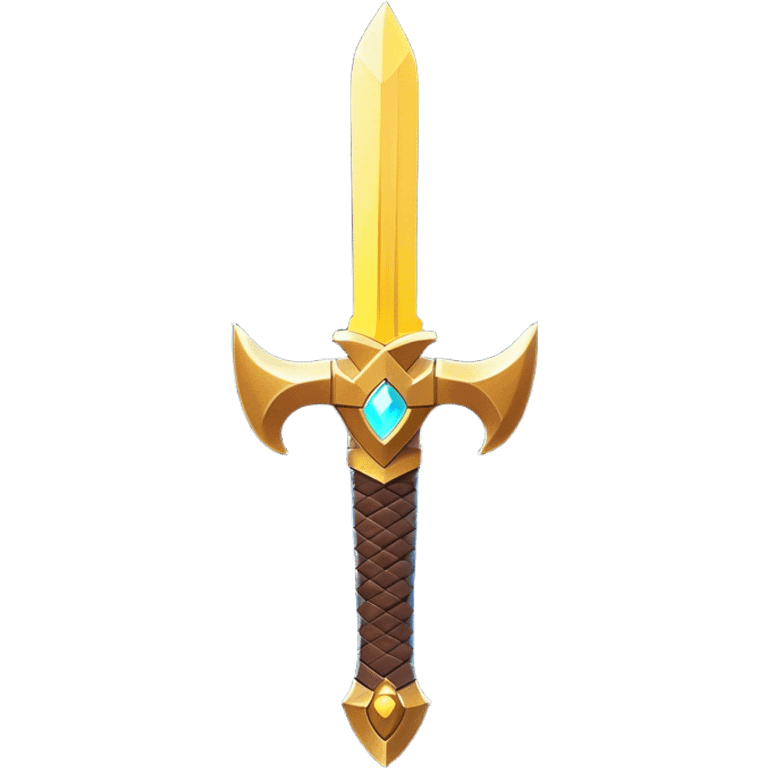 Clash of Clans aesthetic: Cinematic Playful Pixel 3D Sword Portrait Emoji, rendered in a 3D vector-style similar to standard emojis with minimal shading and bold, simplified shapes. A compact, distinct form with signature details, softly glowing with a pixelated adventure charm. Simplified yet unmistakably iconic, highly detailed and consistent, glowing with a soft radiance and high shine. Stylized with a touch of classic pixel-art charm and a soft glowing outline, capturing the essence of a beloved gaming relic with a friendly, playful manner! emoji