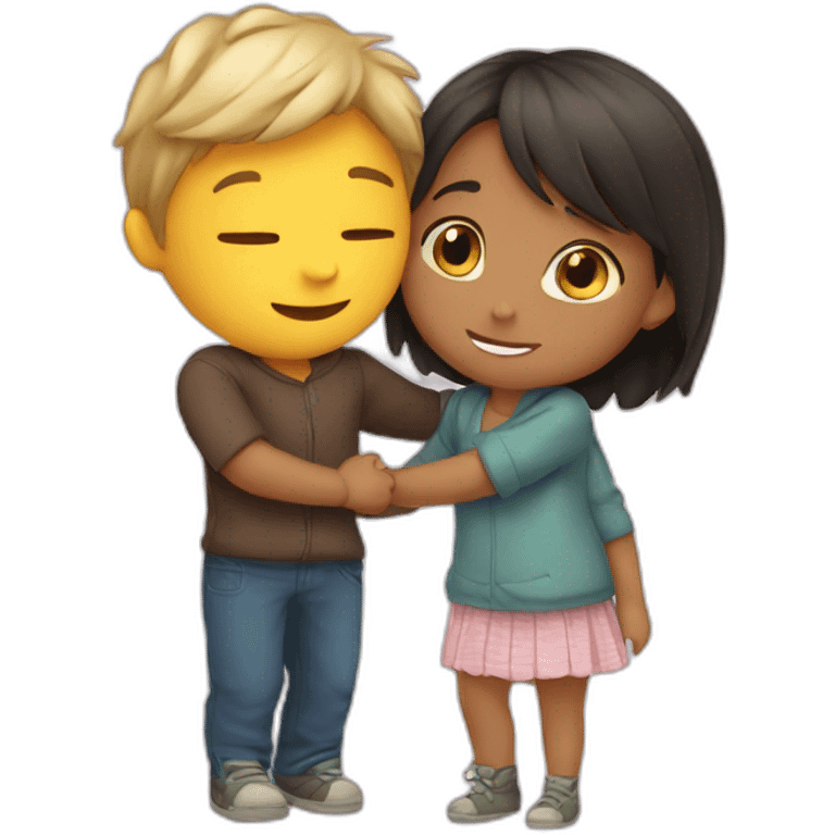 Cute boy and cute girl hugging  emoji