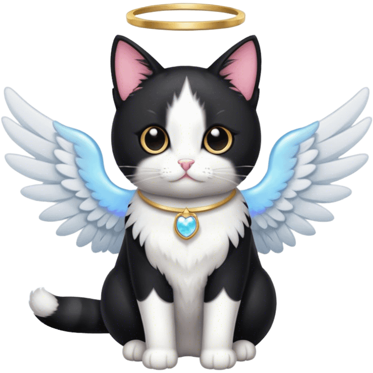 Tuxedo cat with an angel halo emoji