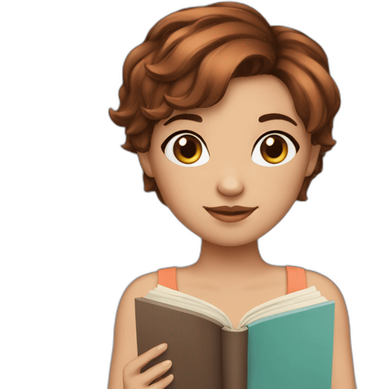 girl brown pixie  hair with book emoji