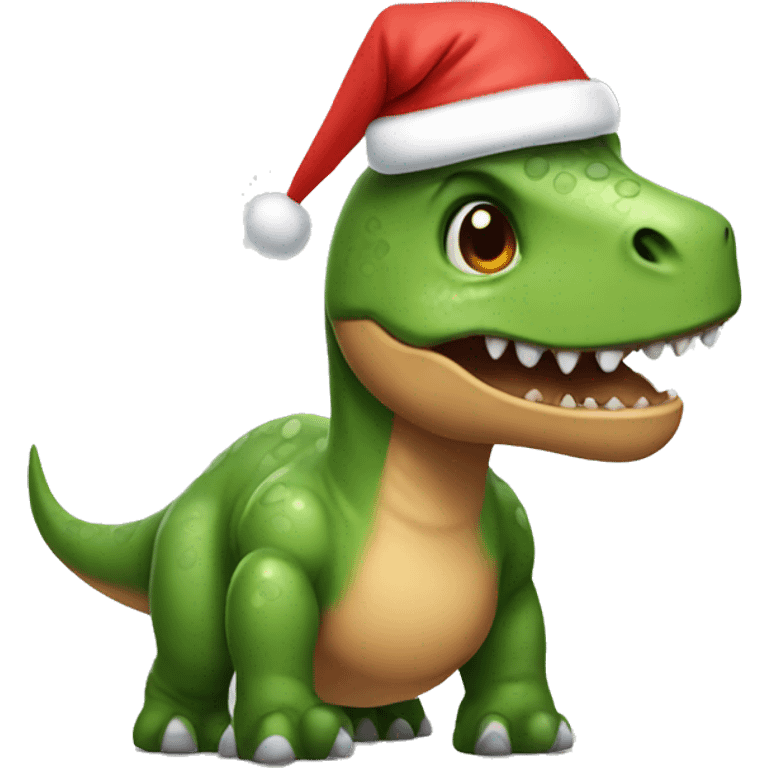 Dinosaur wearing a Christmas hat emoji